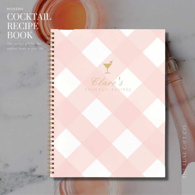 Elegant Blush Gingham Blank Cocktail Recipe Book (Creator Uploaded)
