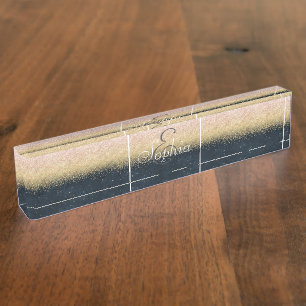 Elegant blush gold and blue simple confetti design nameplate