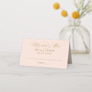 Elegant Blush Gold Calligraphy Mr Mrs Wedding Place Card