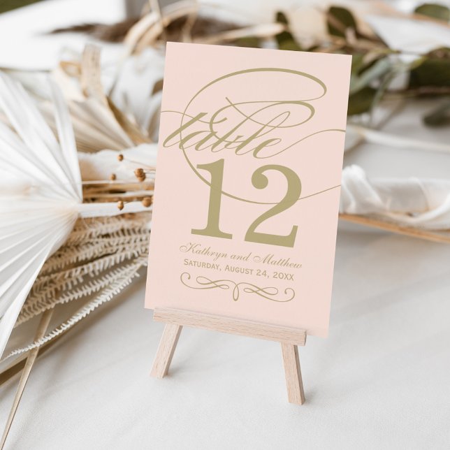 Elegant Blush Gold Calligraphy Wedding Monogram Table Number (Creator Uploaded)