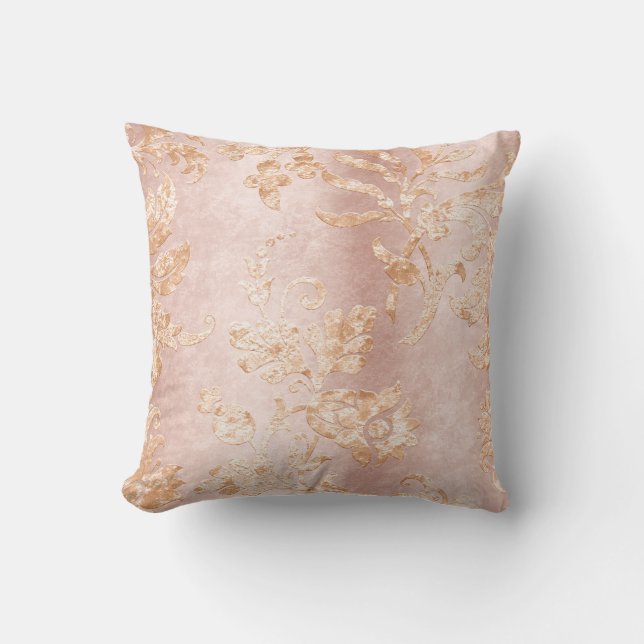 Elegant Blush Gold Damask Satin Pretty Home Decor Throw Pillow (Front)