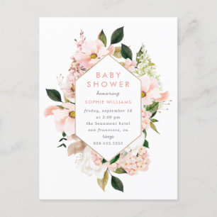 Elegant Blush & Gold Floral Baby Shower Invitation Postcard