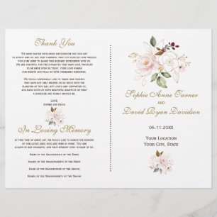 Élégant Blush Gold Flowers Programme de mariage