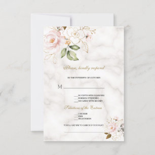 Elegant Blush Gold Flowers Song Request Wedding RSVP Card