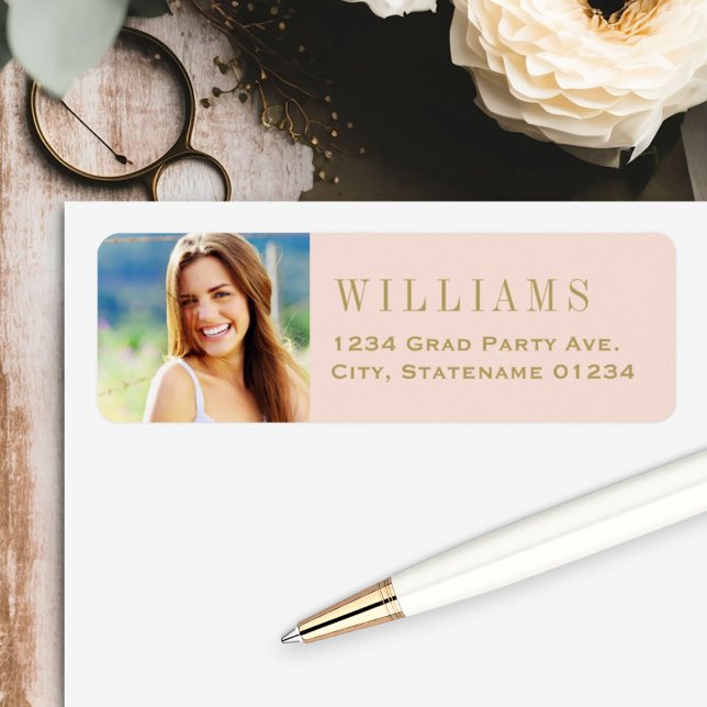 Elegant Blush Gold Graduation Photo Return Address (Creator Uploaded)