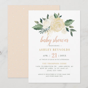 Elegant Blush Gold Green Floral Girl Baby Shower Invitation
