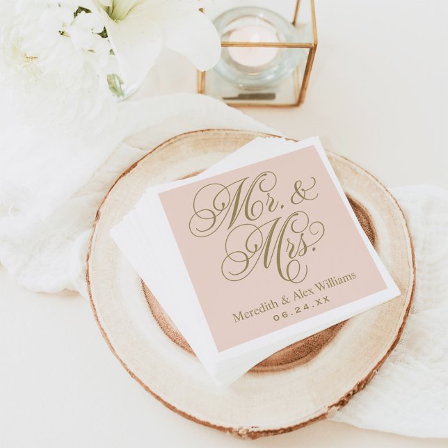 Elegant Blush Gold Mr and Mrs Script Monogram Napkin (Creator Uploaded)