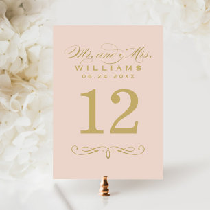 Elegant Blush Gold Mr and Mrs Table Number Card
