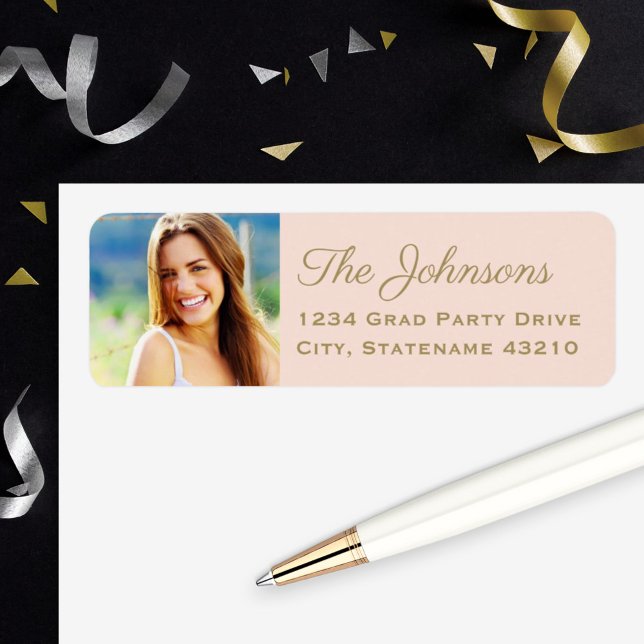 Elegant Blush Gold Photo Graduation Return Address (Creator Uploaded)
