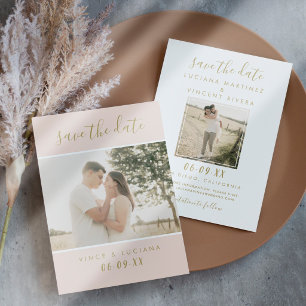 Elegant Blush Gold Script Photo Wedding Save The Date