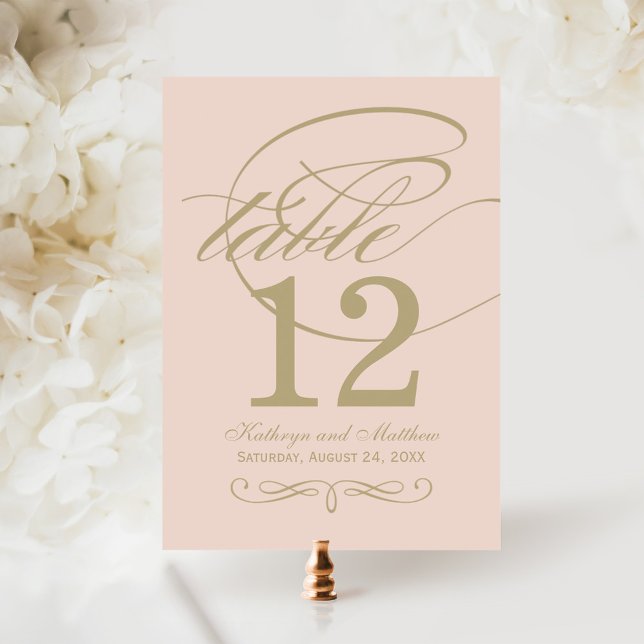 Elegant Blush Gold Script Wedding Table Number (Creator Uploaded)
