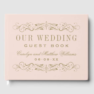 Elegant Blush Gold Scrollwork Wedding Monogram Guest Book