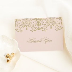 Elegant Blush Gold Vintage Damask Thank You Card