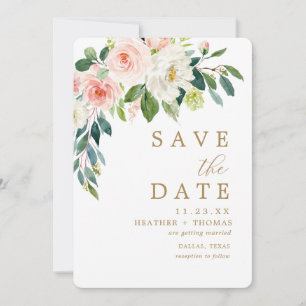 Elegant Blush Gold Watercolor Floral Wedding Save The Date
