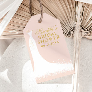 Elegant Blush Gold Wedding Gown Shower Favour Gift Tags