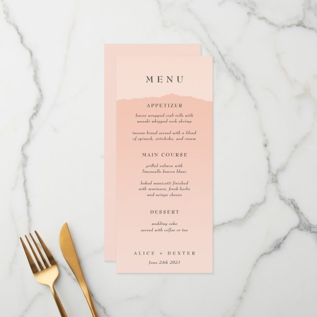 Elegant Blush Gradient Wedding Menu (Front/Back In Situ)