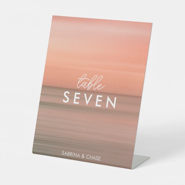 Elegant Blush Gradient Wedding Table Number Pedestal Sign (Front)