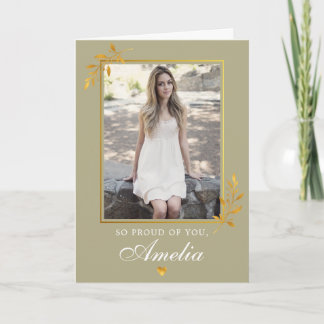 Elegant Blush Green Gold Photo Graduation  Card