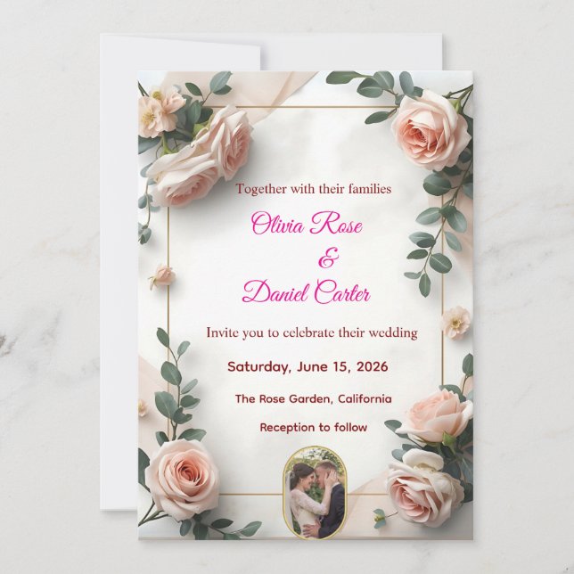 Elegant Blush & Greenery Wedding Invitation  (Front)