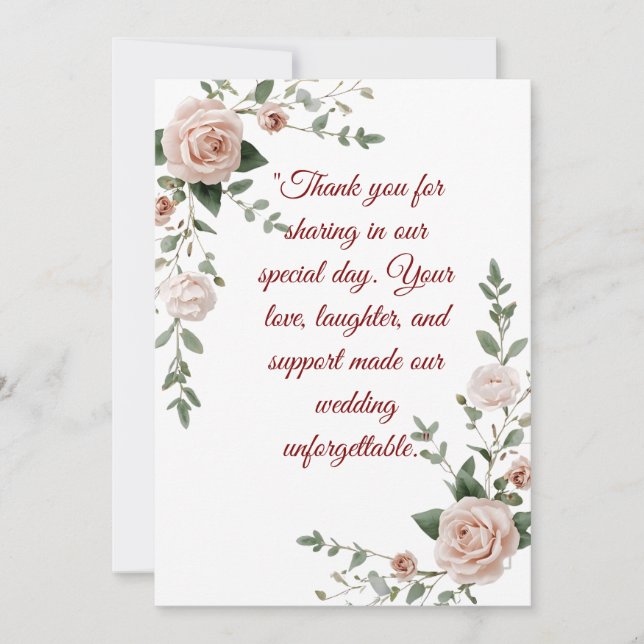 Elegant Blush & Greenery Wedding Thank-You Card |  (Front)