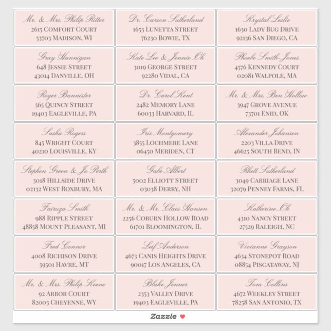 Elegant Blush Grey Script 24 Wedding Guest Address (Sheet)