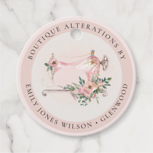 Elegant Blush Grey Sewing Machine Floral Tailor Favour Tags