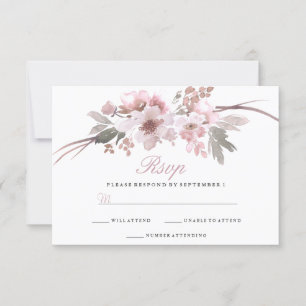 Elegant Blush & Grey White floral Wedding RSVP Card