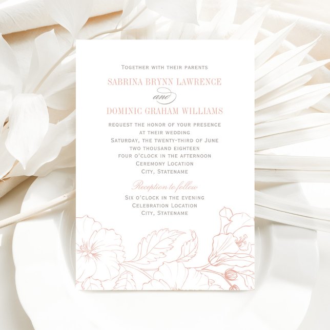 Elegant Blush Hibiscus and Grey Wedding Invitation (Creator Uploaded)