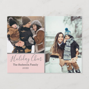 Elegant Blush Holiday Cheer Photo Collage Silver Postcard