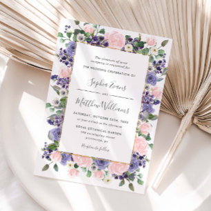 Elegant Blush & Lavender Floral Gold Wedding  Invitation