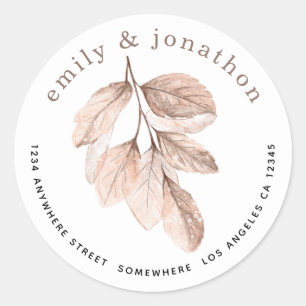 Elegant Blush Leaves Return Name Address Classic Round Sticker