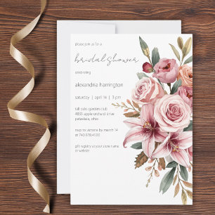 Elegant Blush Lilies & Roses Bridal Shower Invitation