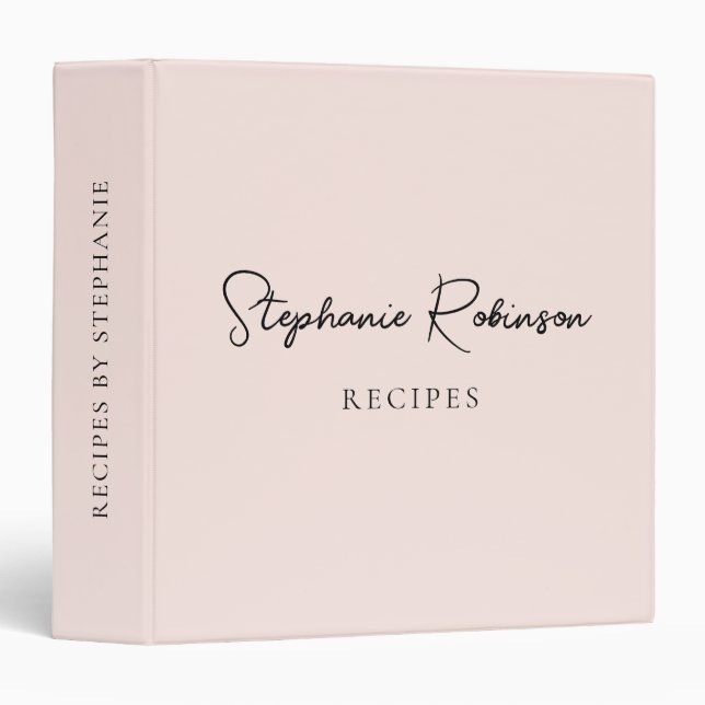Elegant Blush Monogram Script Cookbook Recipe  Binder (Front/Spine)