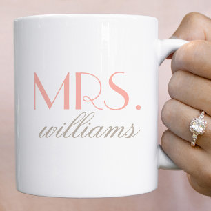 Elegant Blush Mrs Wedding Monogram Coffee Mug