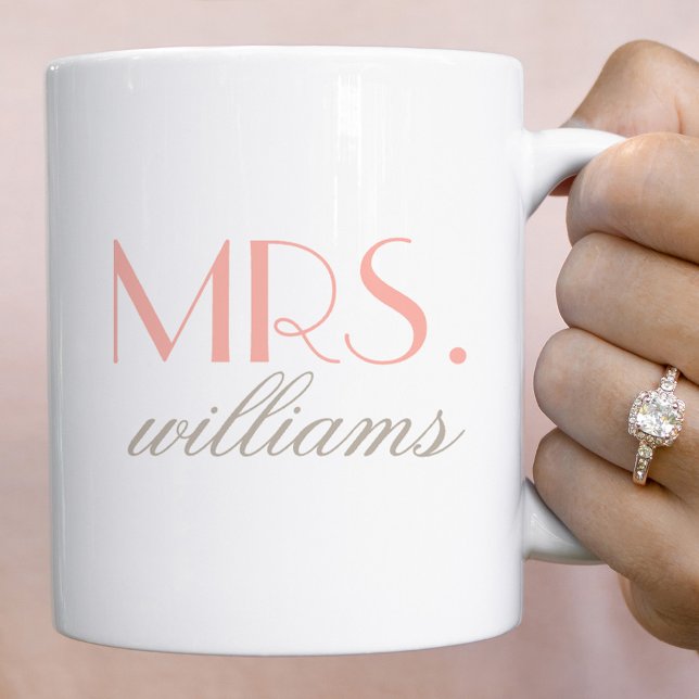 Elegant Blush Mrs Wedding Monogram Coffee Mug (Creator Uploaded)