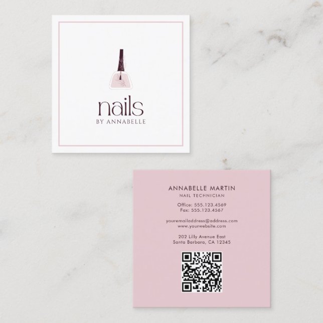 Elegant Blush Nail Technician  Square Business Card (Front/Back)