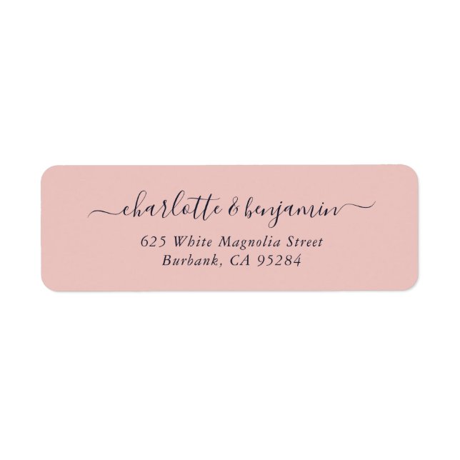 Elegant Blush Navy Blue Script Adresse de retour (Devant)