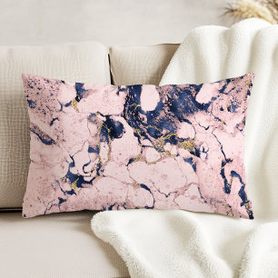 Elegant Blush Navy Gold Marble Accent Pillow