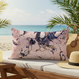 Elégant Blush Navy Gold Marble Lumbar Coussin