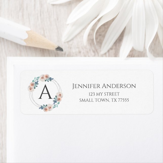 Elegant Blush Peach Blue Floral Initial Address La (Insitu)