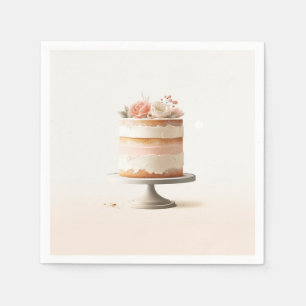 Elegant Blush Peach Floral Cake Bridal Shower  Napkin