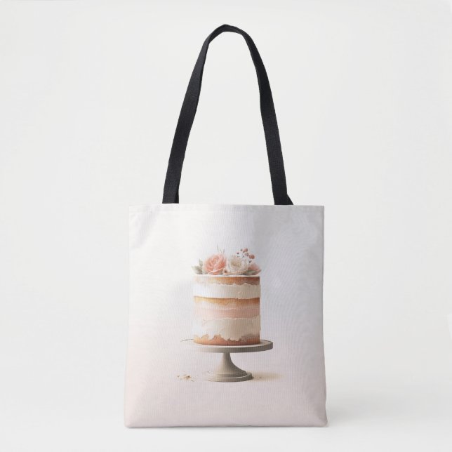 Elegant Blush Peach Floral Cake Kitchen Bakery Tote Bag (Front)