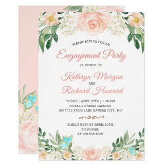 Elegant Blush Peach Floral Spring Engagement Party Card