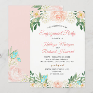 Elegant Blush Peach Floral Spring Engagement Party Invitation