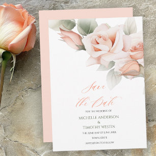 Elegant Blush Peach Watercolor Floral Save The Date