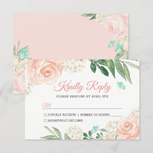 Elegant Blush Peach Watercolor Floral Wedding RSVP Card