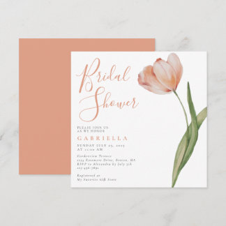 Elegant Blush Peach Watercolor Tulip Bridal Shower Invitation