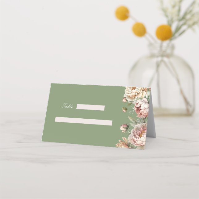 Elegant Blush Peonies Folded Place Card (Front)