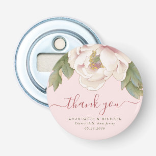 Elegant Blush Peony Floral Thank You Wedding Favou Bottle Opener