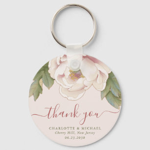 Elegant Blush Peony Floral Thank You Wedding Favou Keychain